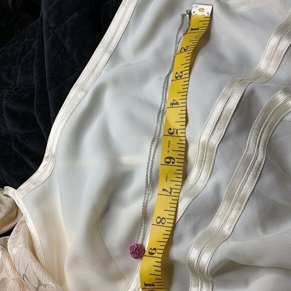 Pink pave crystal ball choker necklace on a silver tone chain - Picture 4 of 5